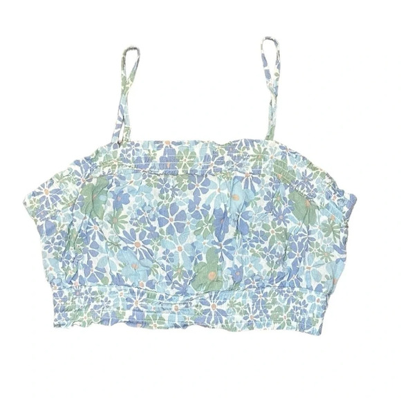 HIPPIE ROSE Printed Smocked Tank Top Juniors Small Blue Floral Sleeveless - Picture 1 of 7